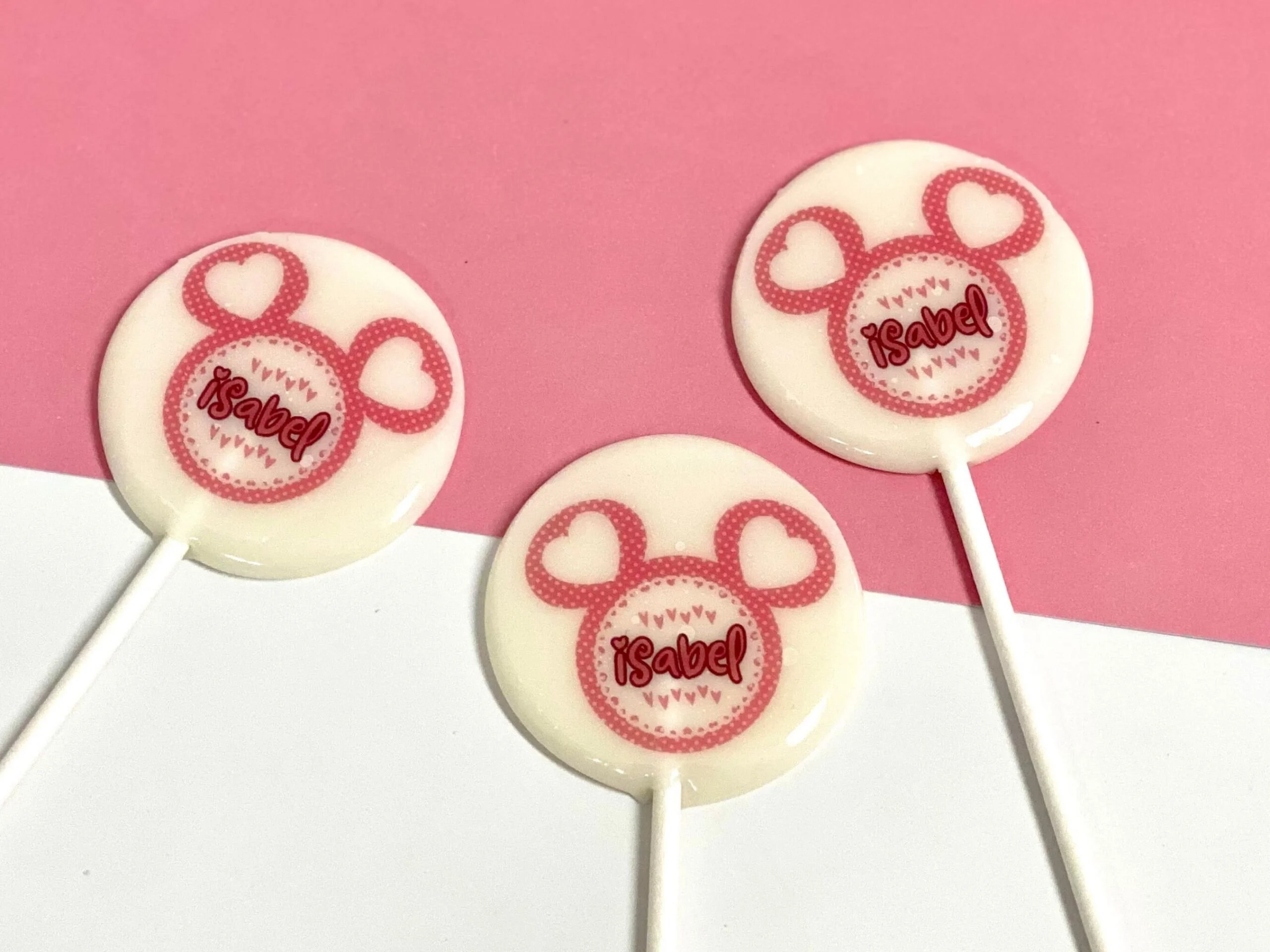 Personalized pink Minnie silhouette lollipops