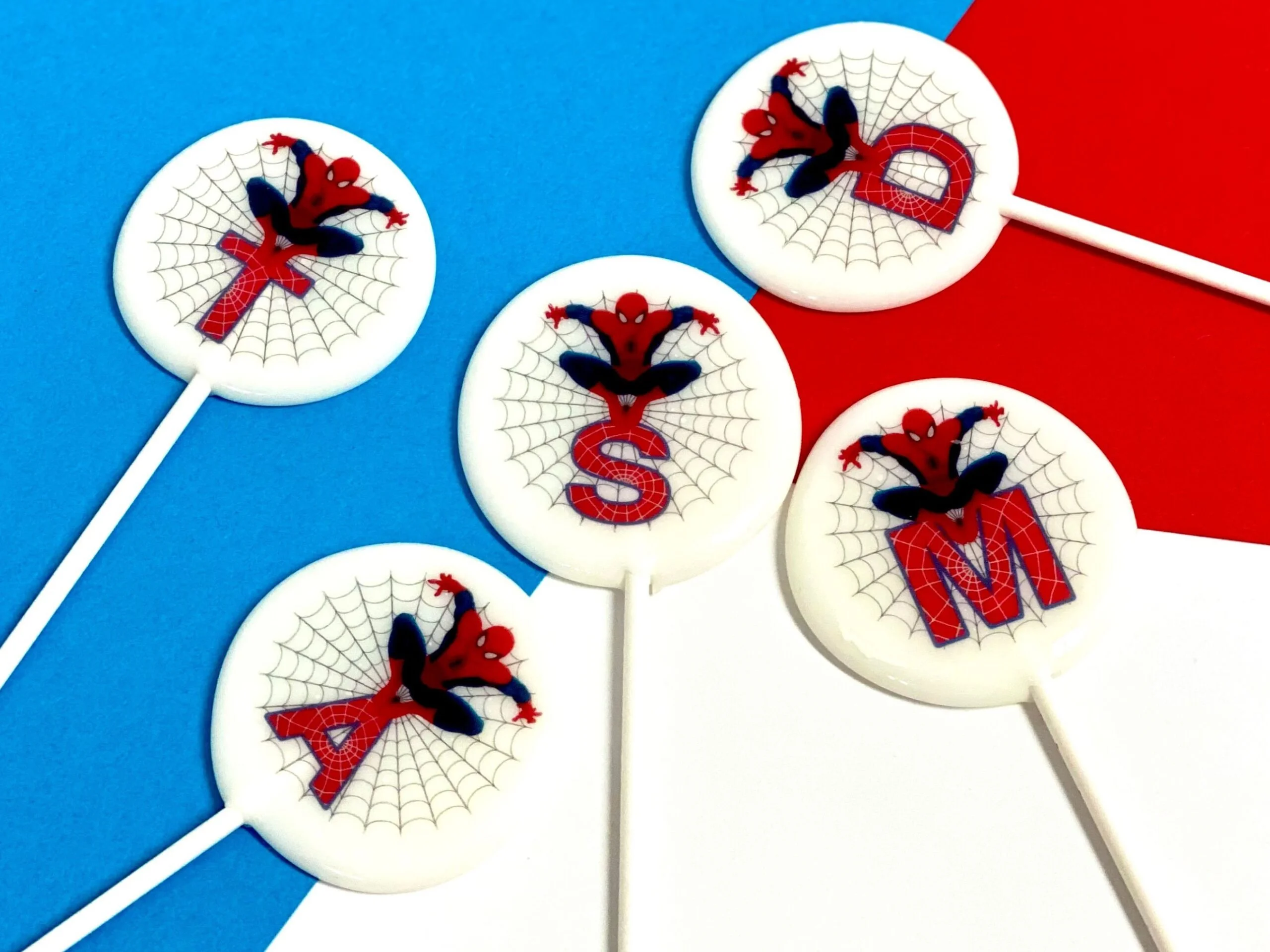 Custom Spiderman lollipops with name