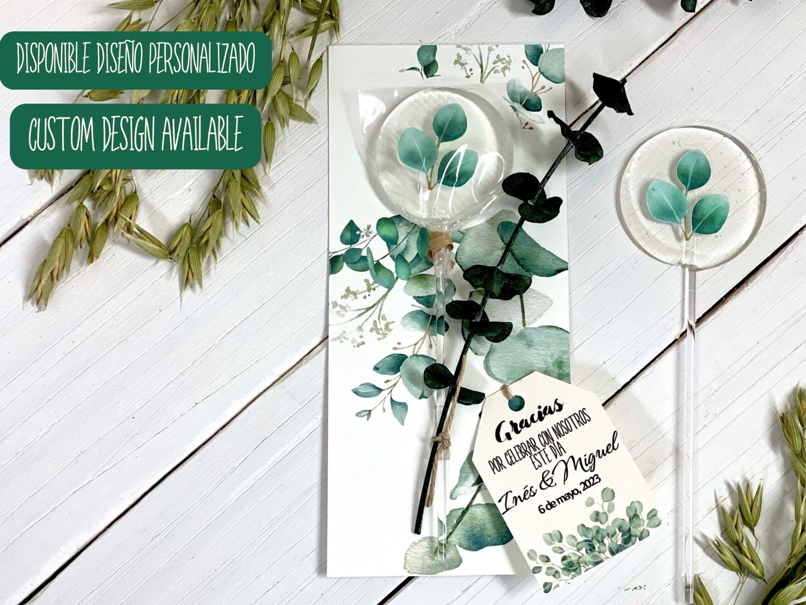 Detalles de boda hojas de eucalipto