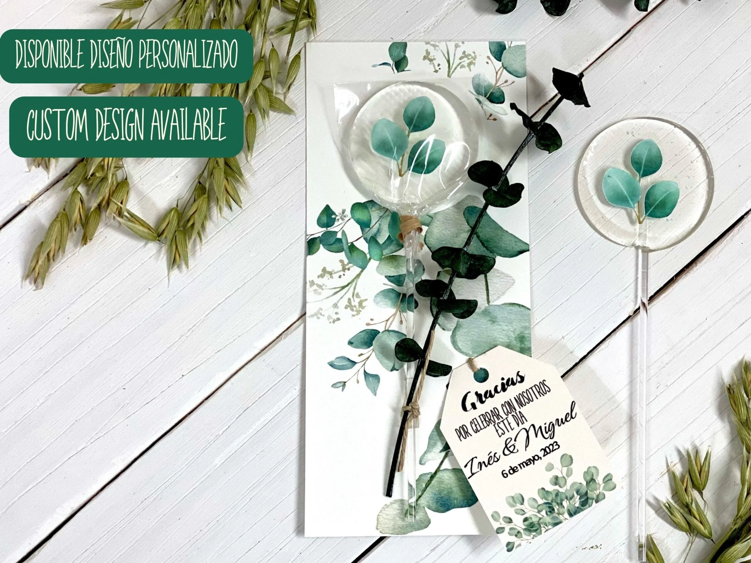 Detalles de boda hojas de eucalipto