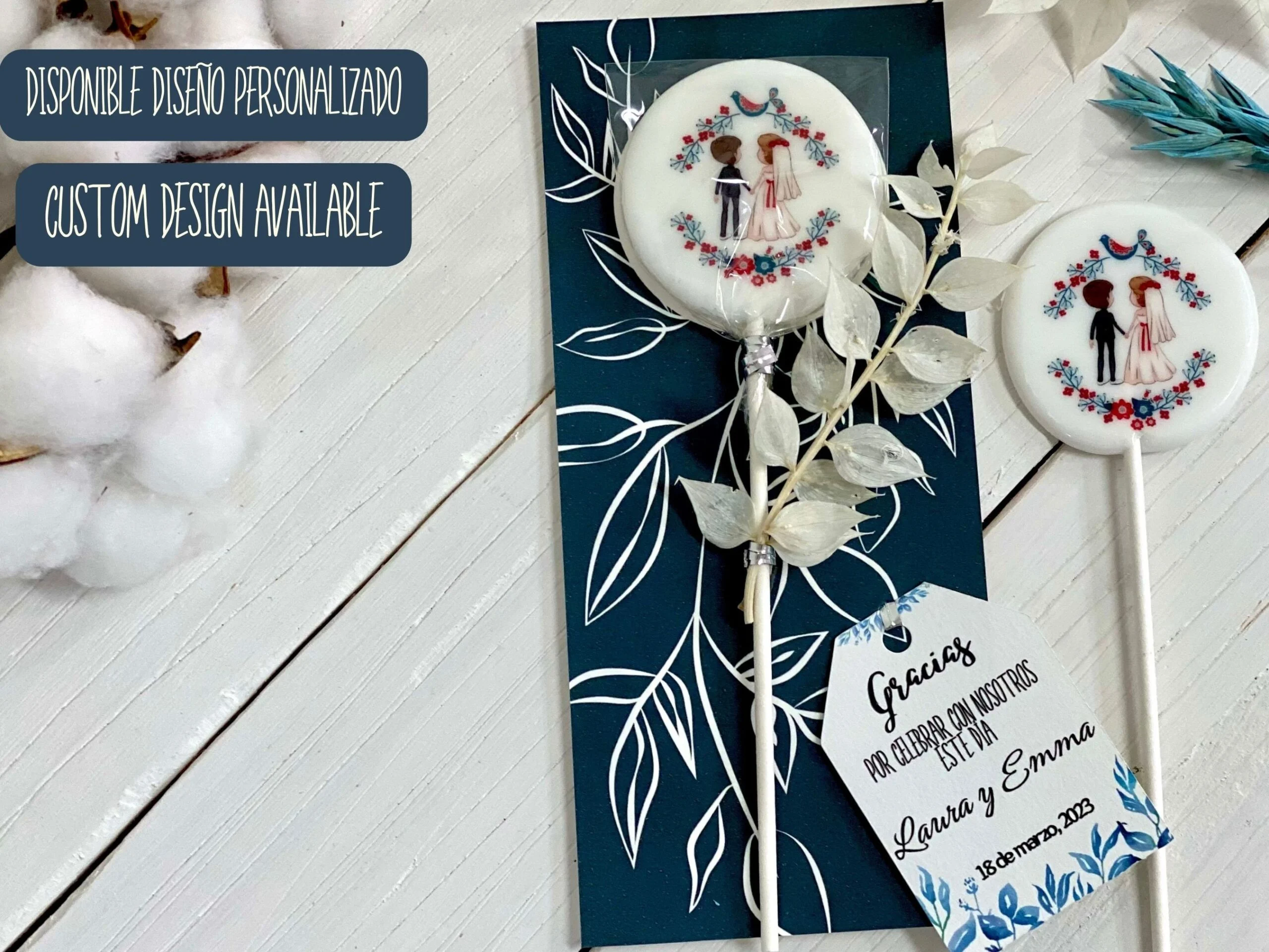 Detalles de boda con ilustración personalizada
