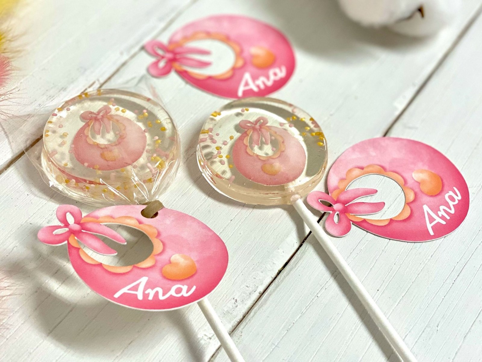 Piruleras personalizadas baby shower babero rosa - Imagen 5