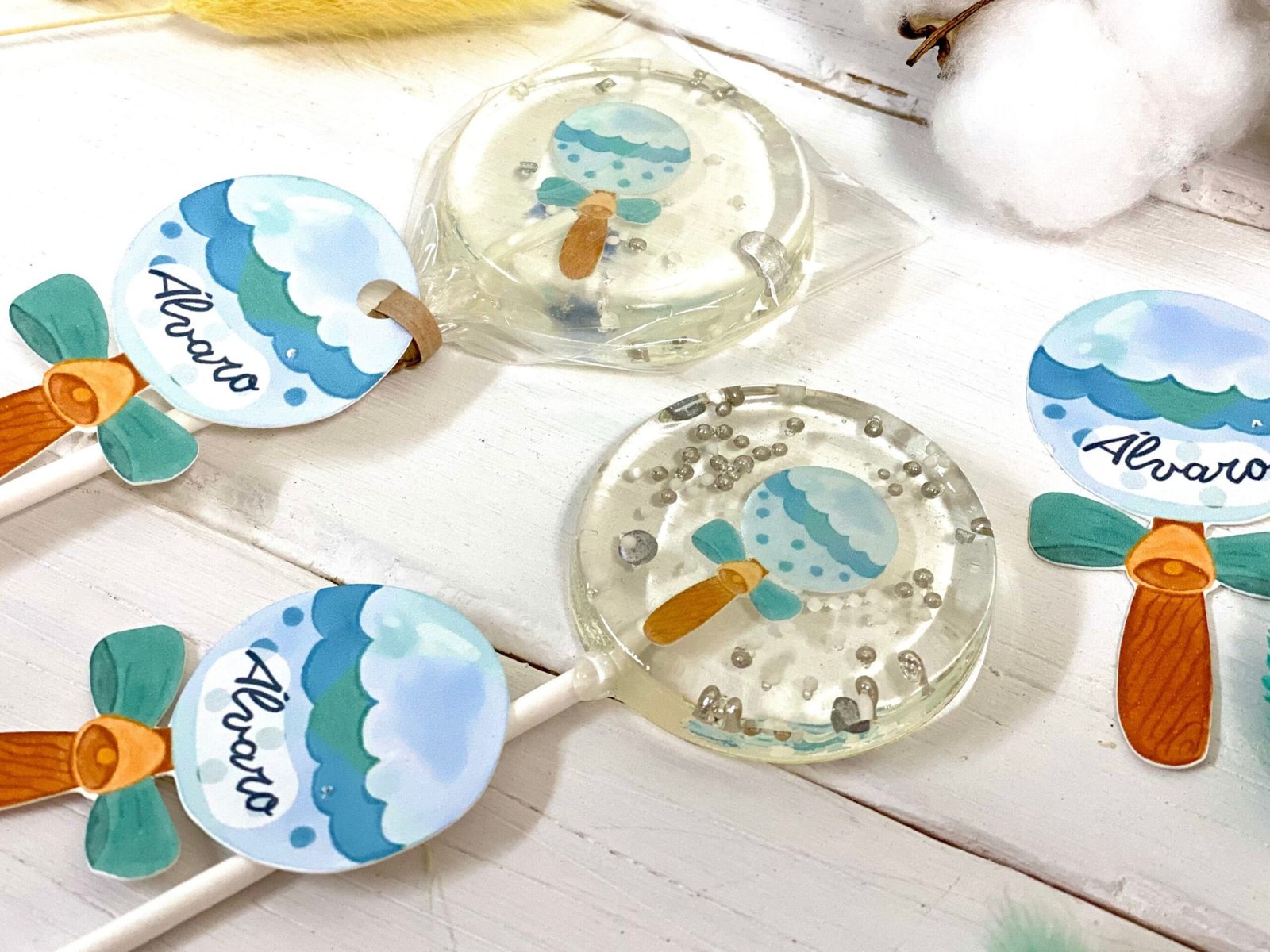 Piruletas personalizadas baby shower sonajero azul - Imagen 2