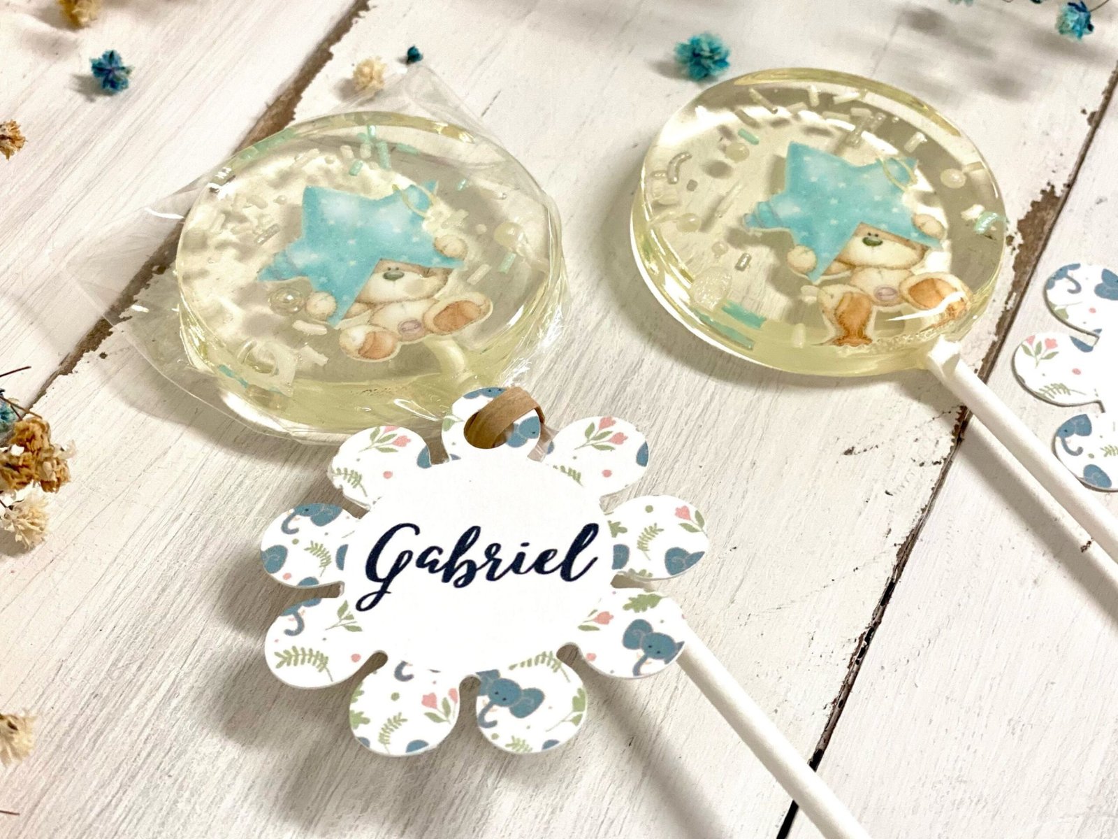 Piruletas personalizadas baby shower osito con estrella azul - Imagen 4
