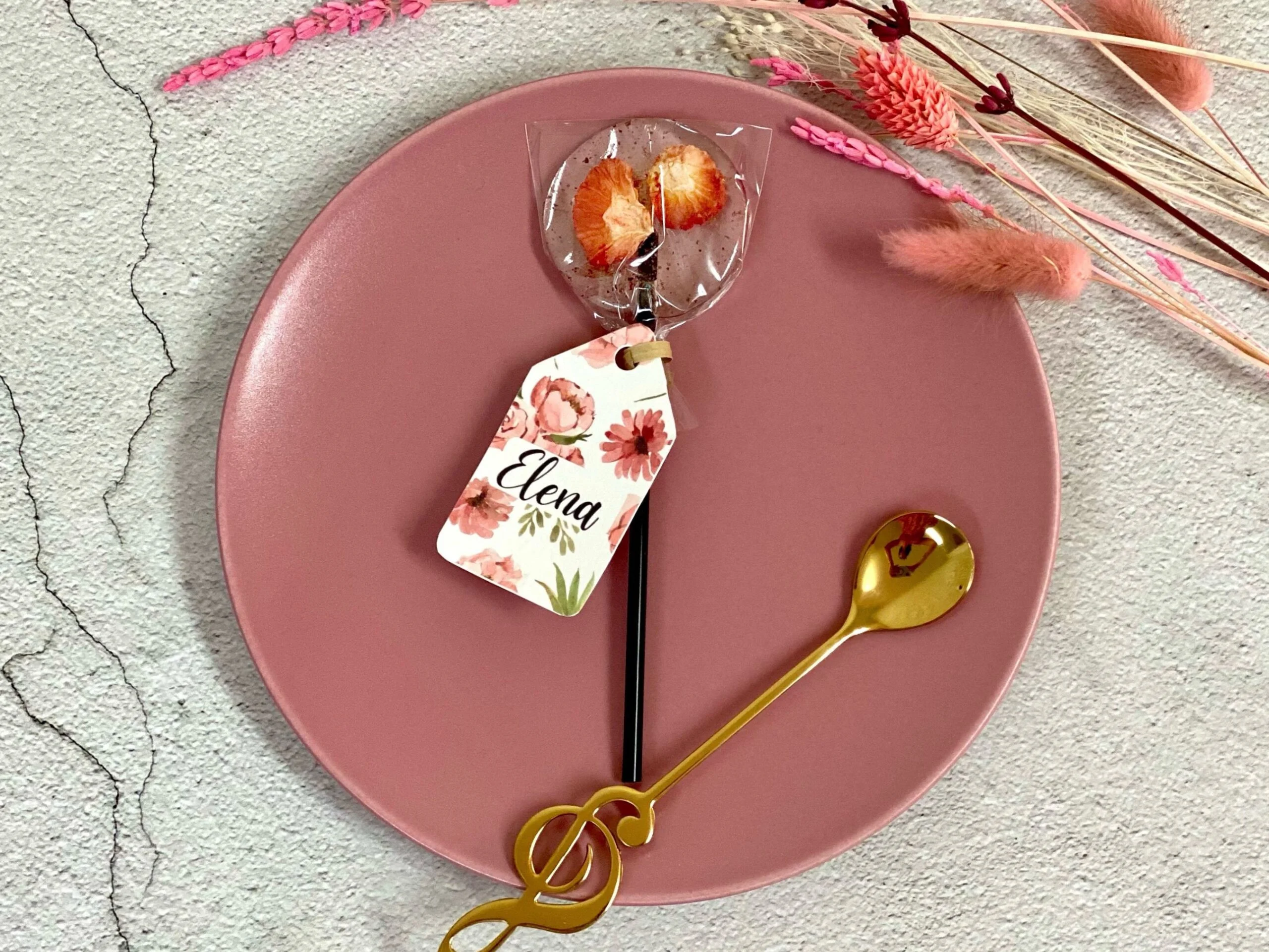 Cadeaux d'invités: sucettes cocktail à la fleur rose