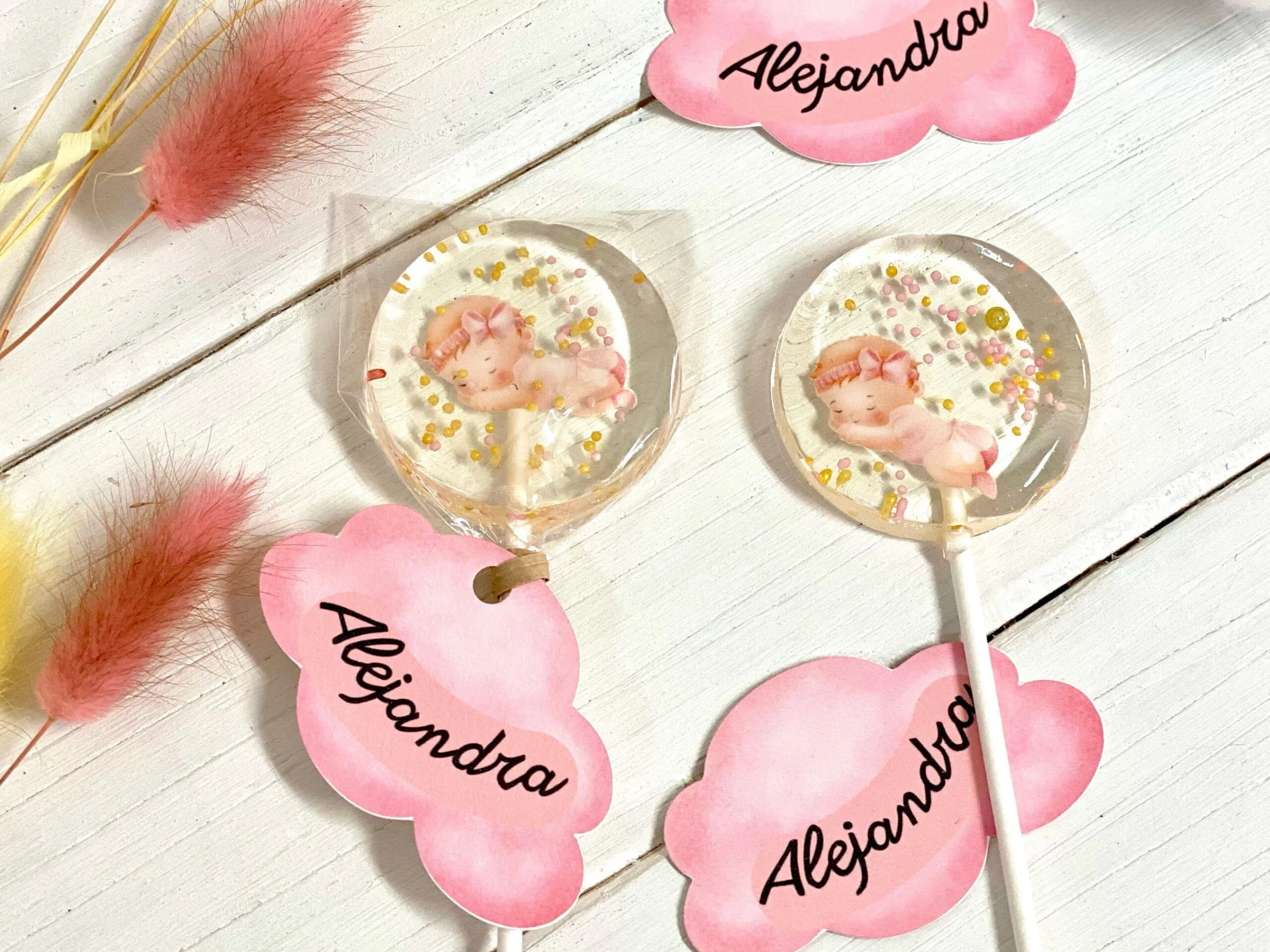 Detalles de bautizo bebé rosa