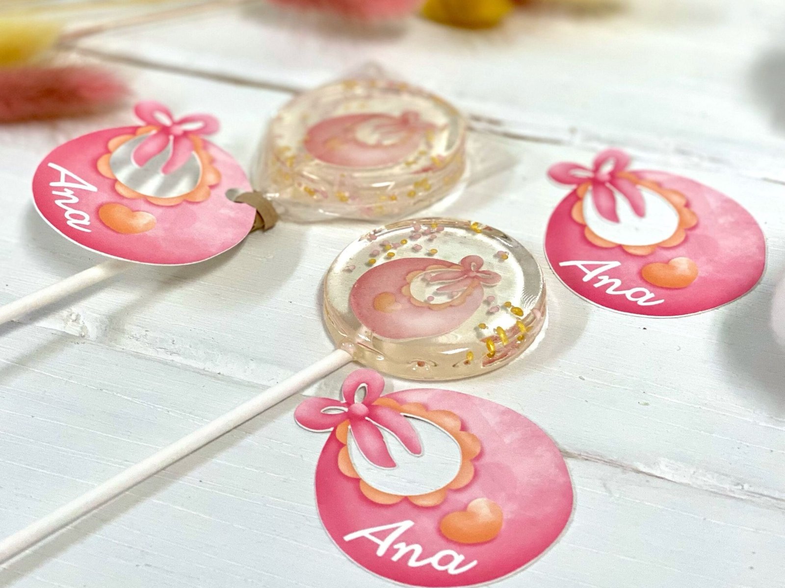 Piruleras personalizadas baby shower babero rosa - Imagen 3