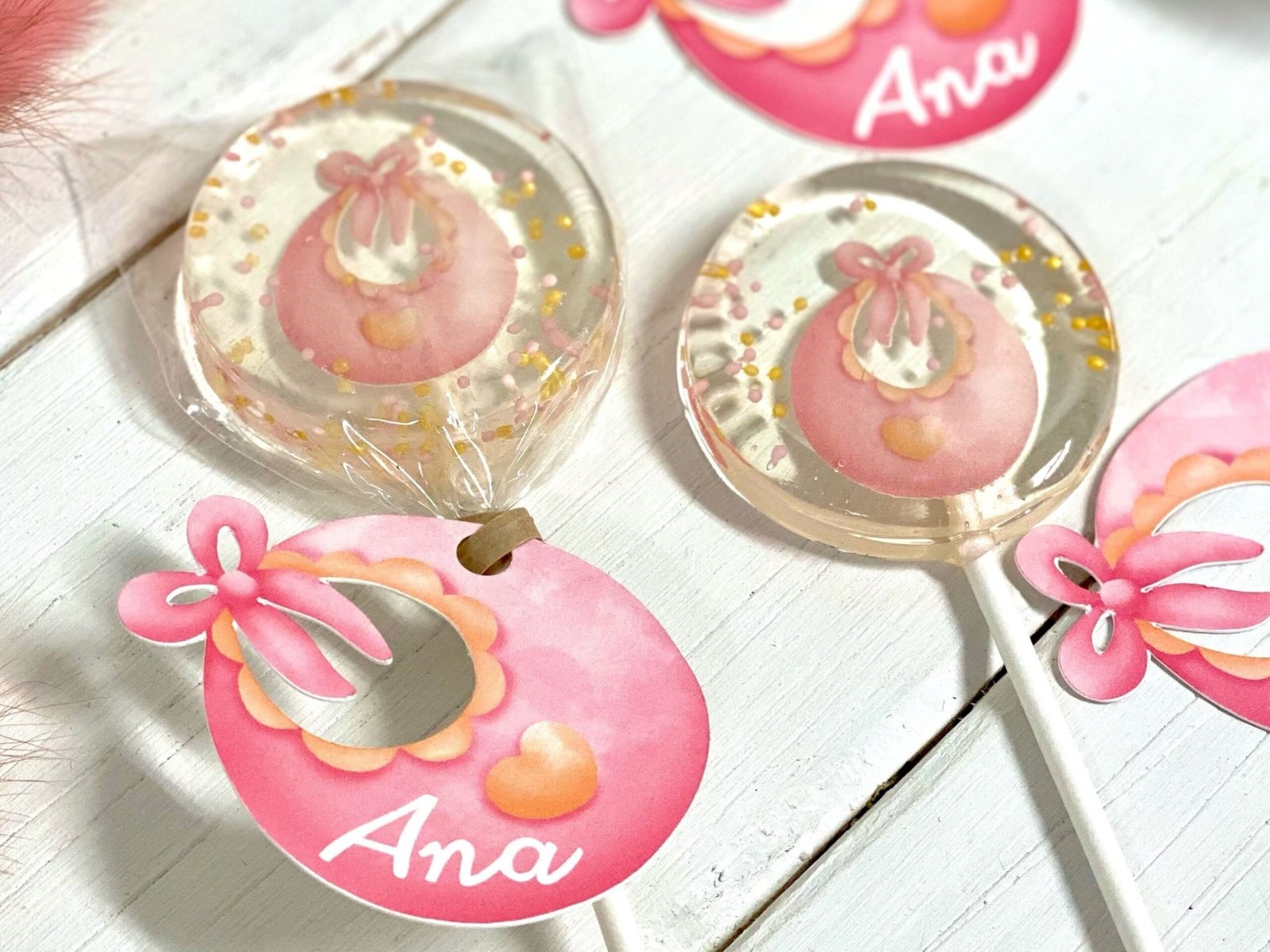 Piruleras personalizadas baby shower babero rosa - Imagen 2