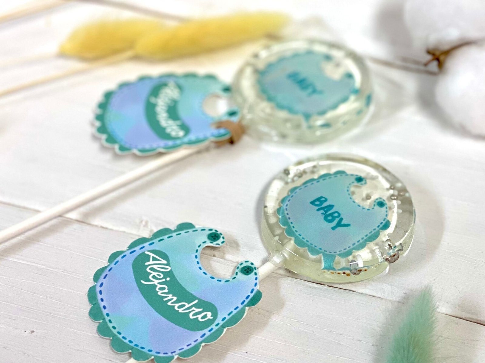 Piruletas personalizadas baby shower babero azul - Imagen 4