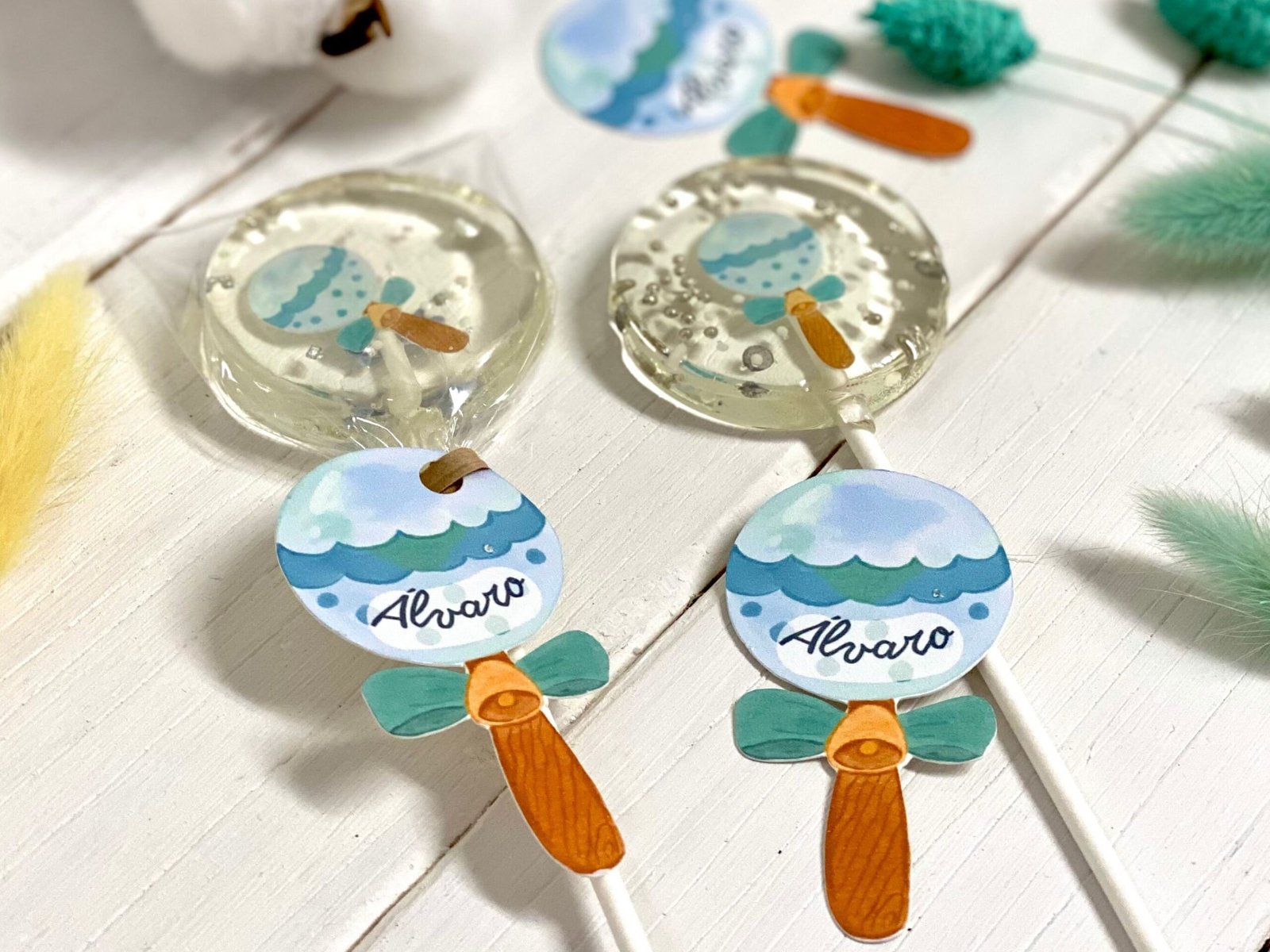 Piruletas personalizadas baby shower sonajero azul - Imagen 3
