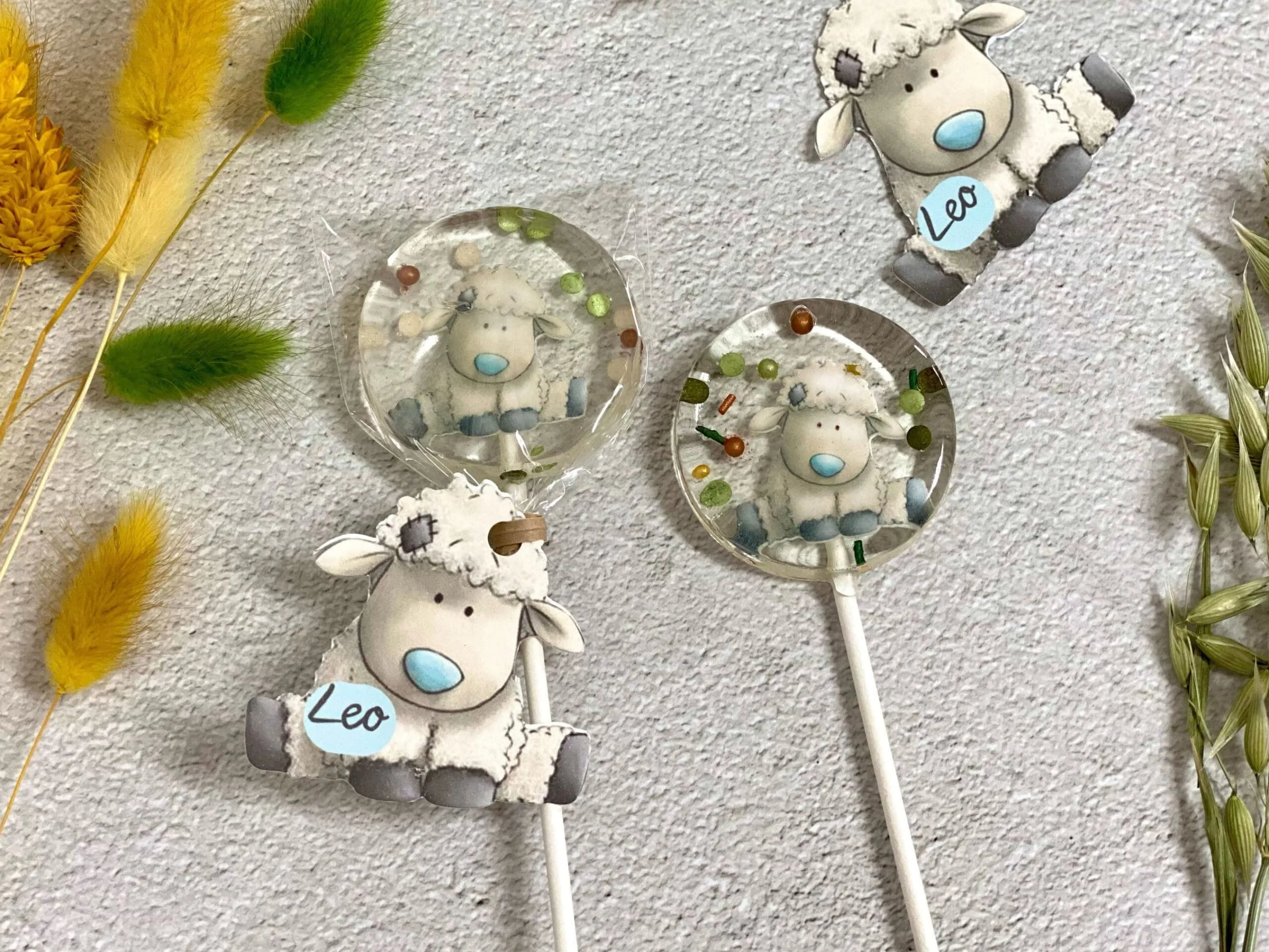 Personalized baby shower lollipops vintage sheep