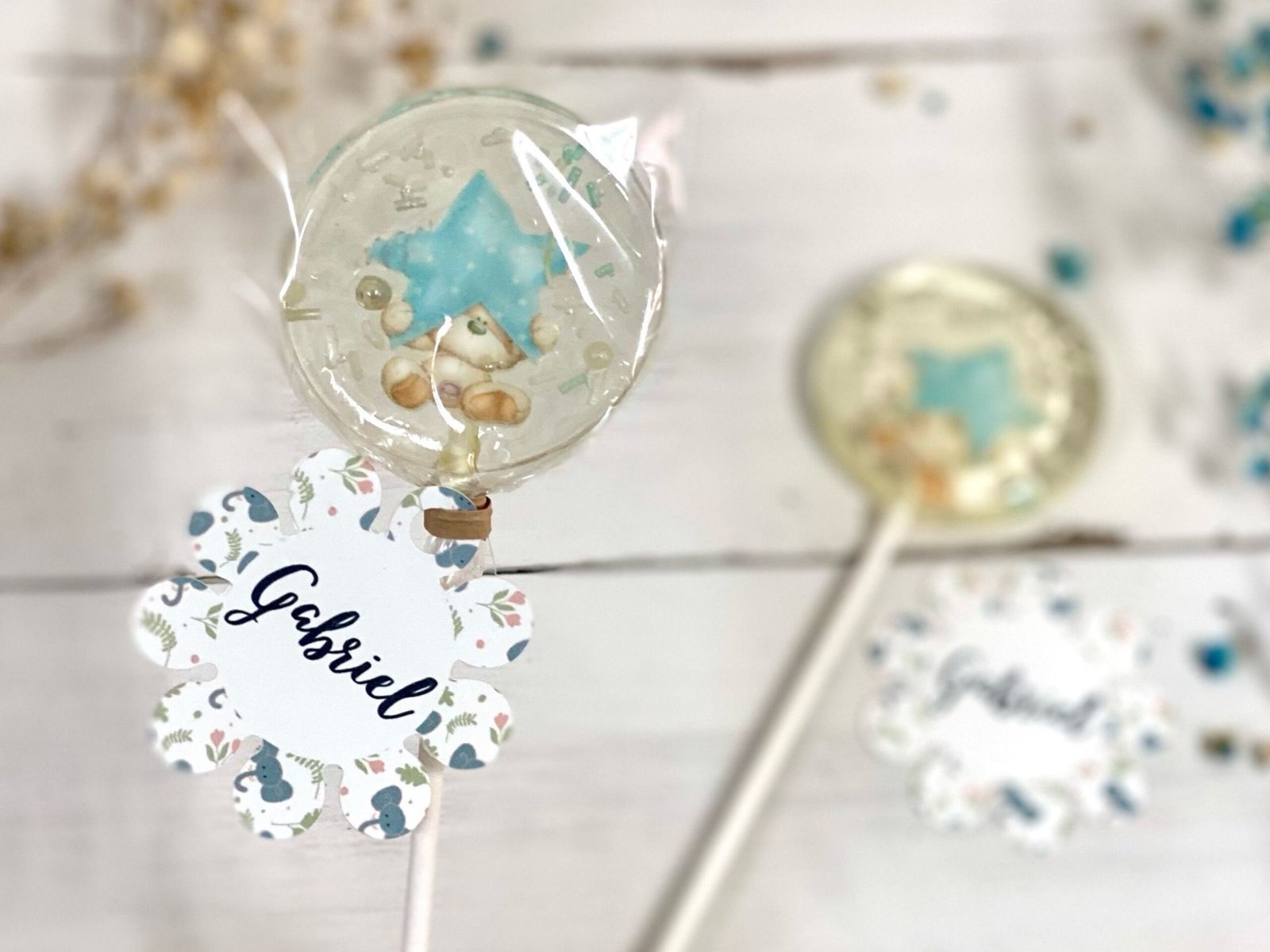 Piruletas personalizadas baby shower osito con estrella azul - Imagen 5