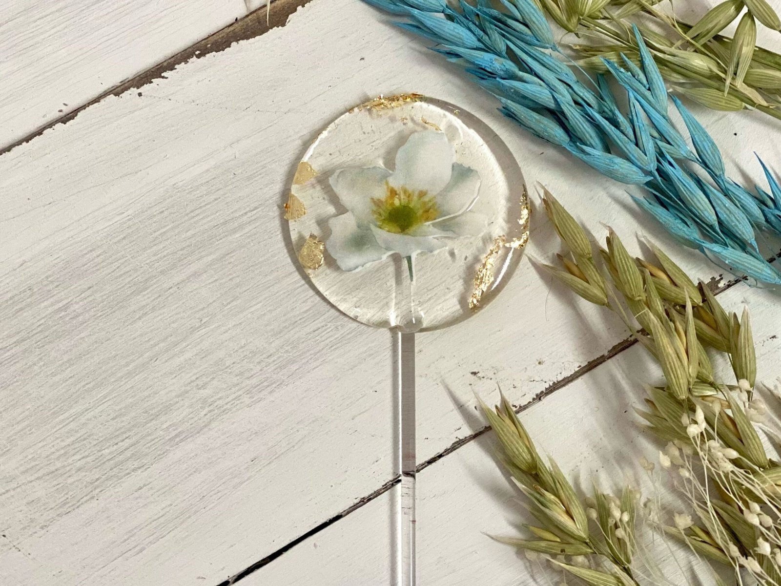 Piruleta personalizada flor blanca