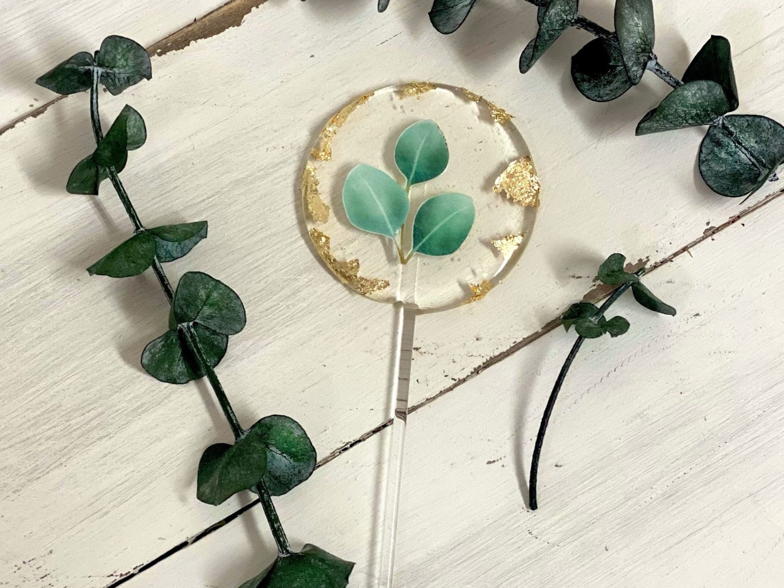 Piruletas personalizadas flor de ecucalipto