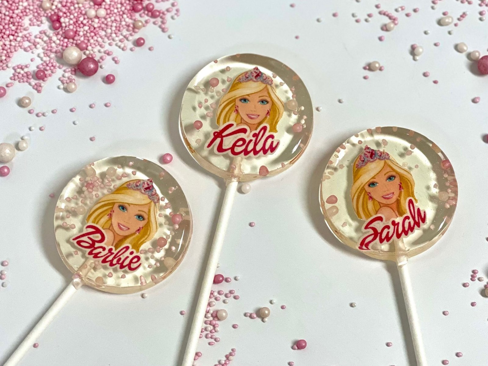 Piruletas personalizadas con nombre y cara Barbie