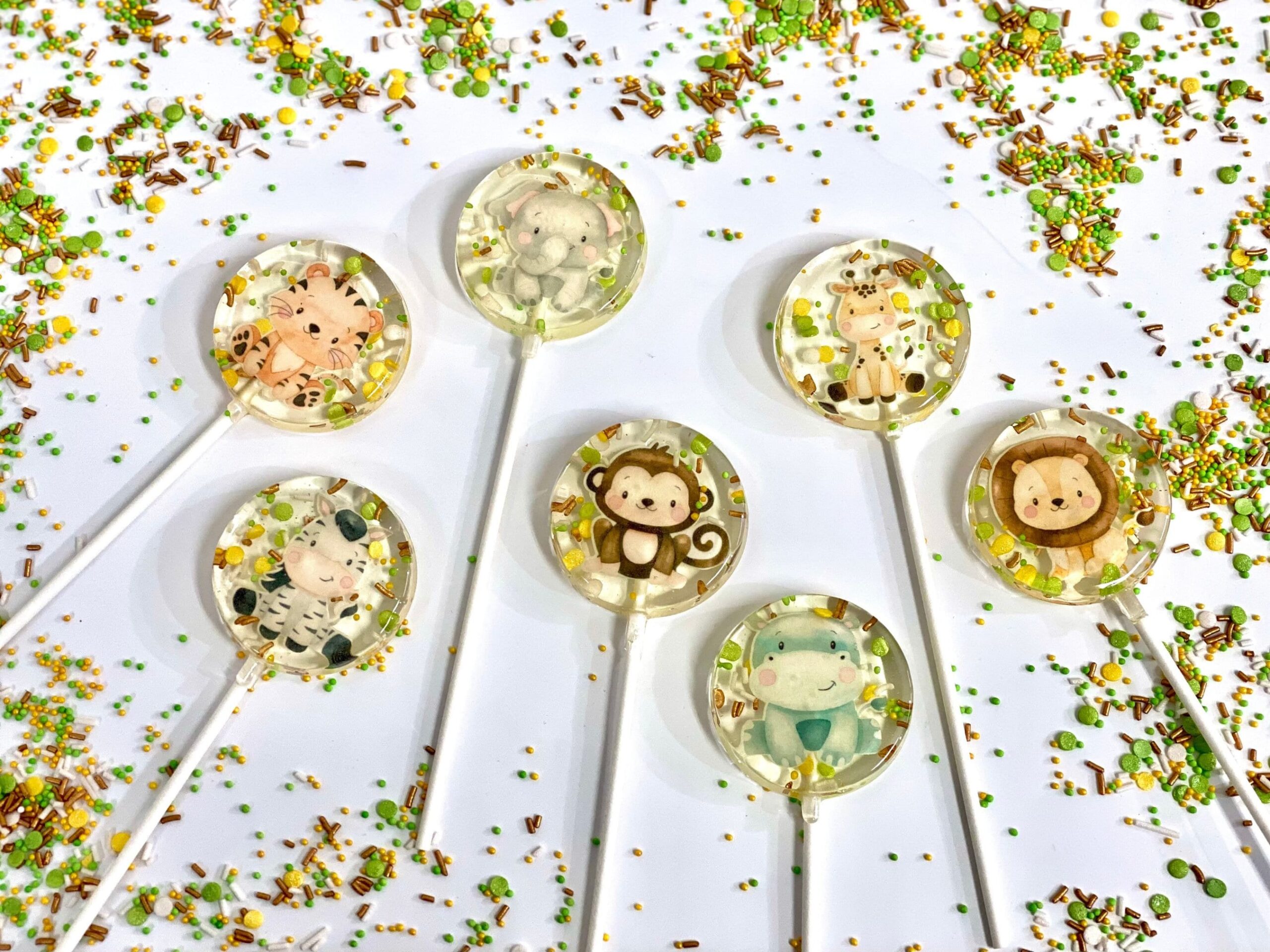 Personalized safari animal lollipops