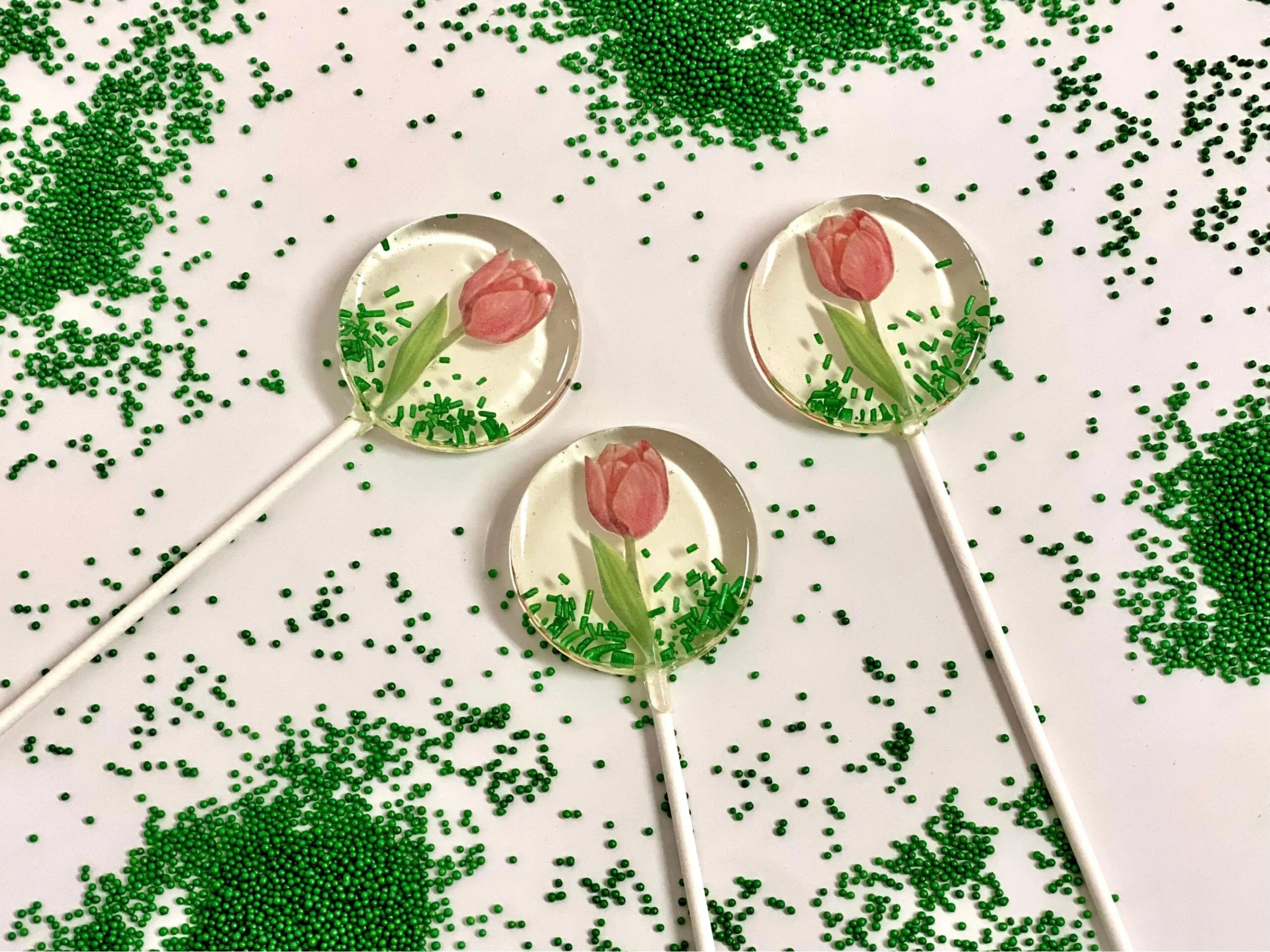 Sucettes personnalisées en forme de tulipe rose