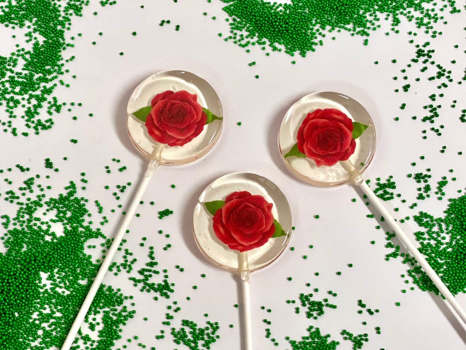Piruletas personalizadas flor rosa roja