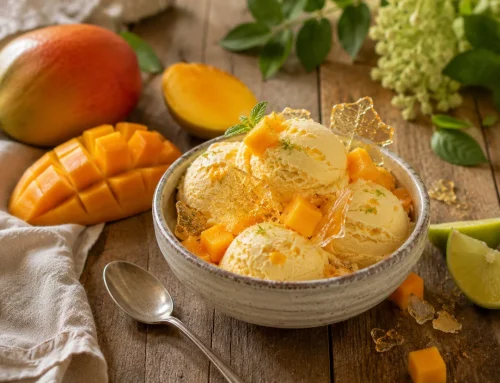 Helado cremoso de mango con isomalt