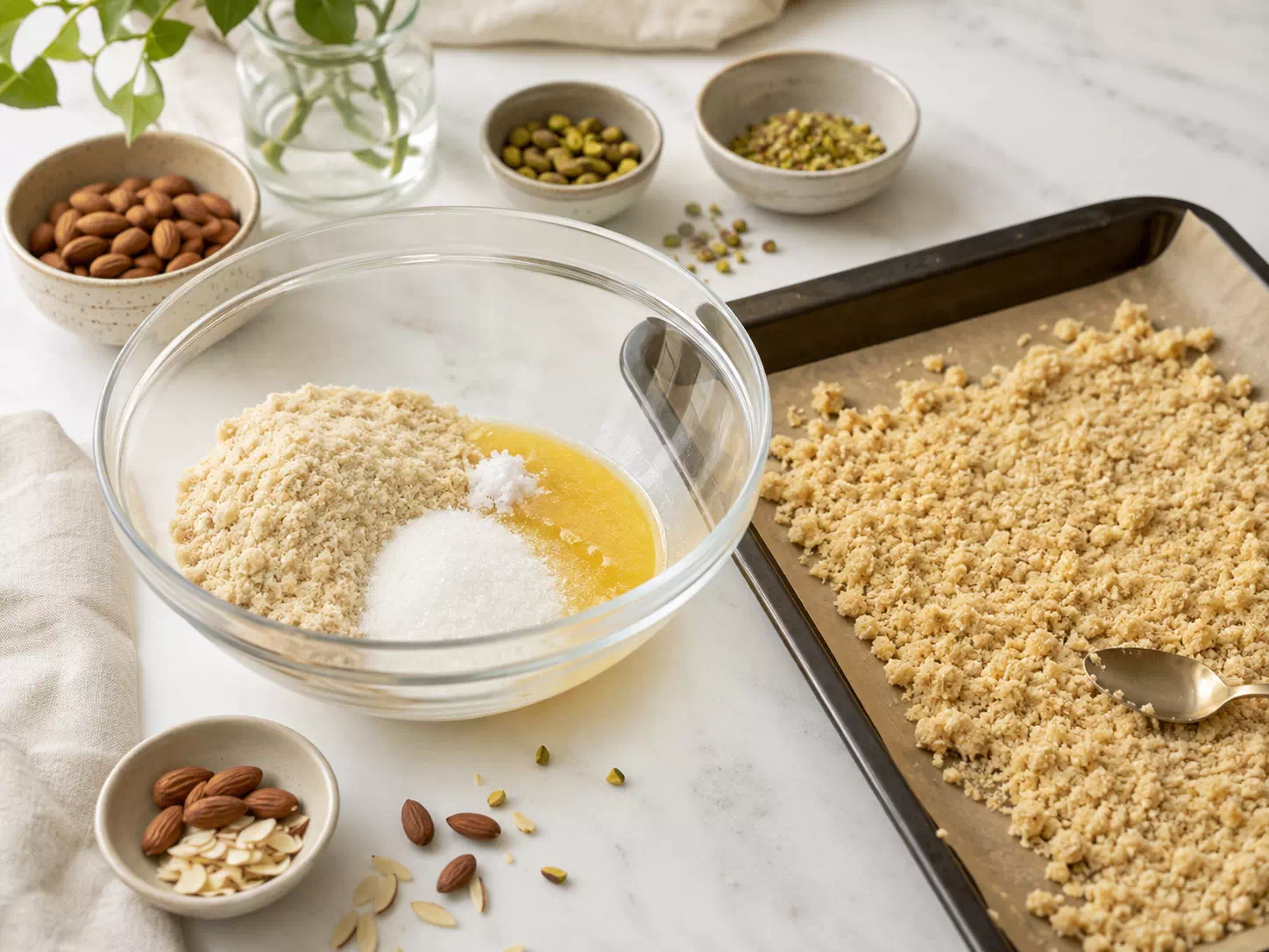 Crumble de almendra para el cheesecake de pistacho