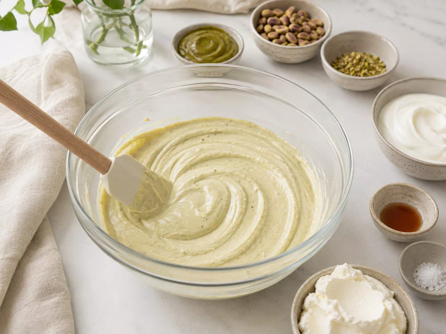 Crema de cheesecake de pistacho mezclada