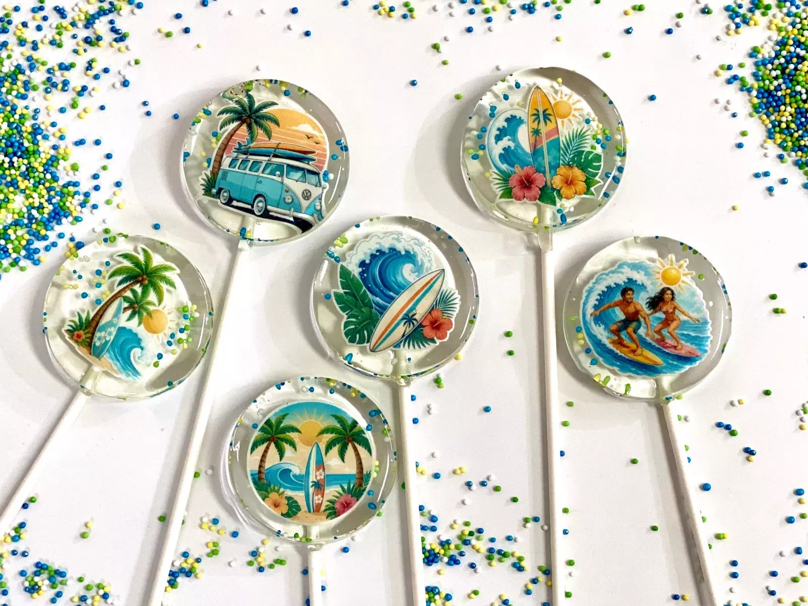 Piruletas personalizadas temática Surf