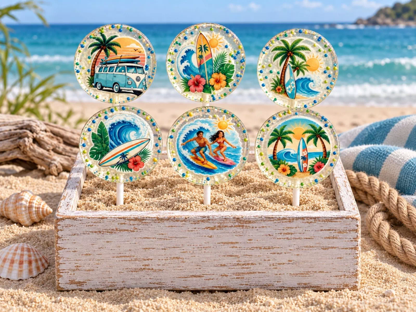 Piruletas personalizadas temática Surf - Imagen 2