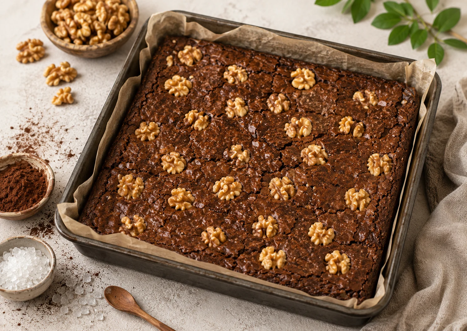 Brownie de chocolate con isomalt recién horneado con nueces Brownie de chocolate con isomalt recién horneado con nueces