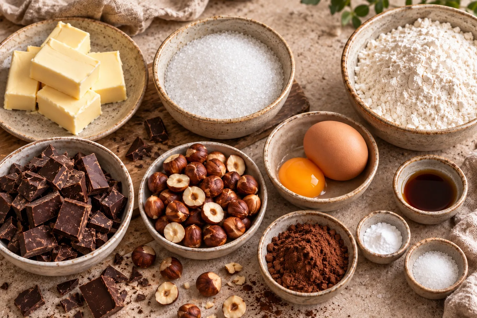 Ingredientes para cookies de chocolate y avellanas con isomalt