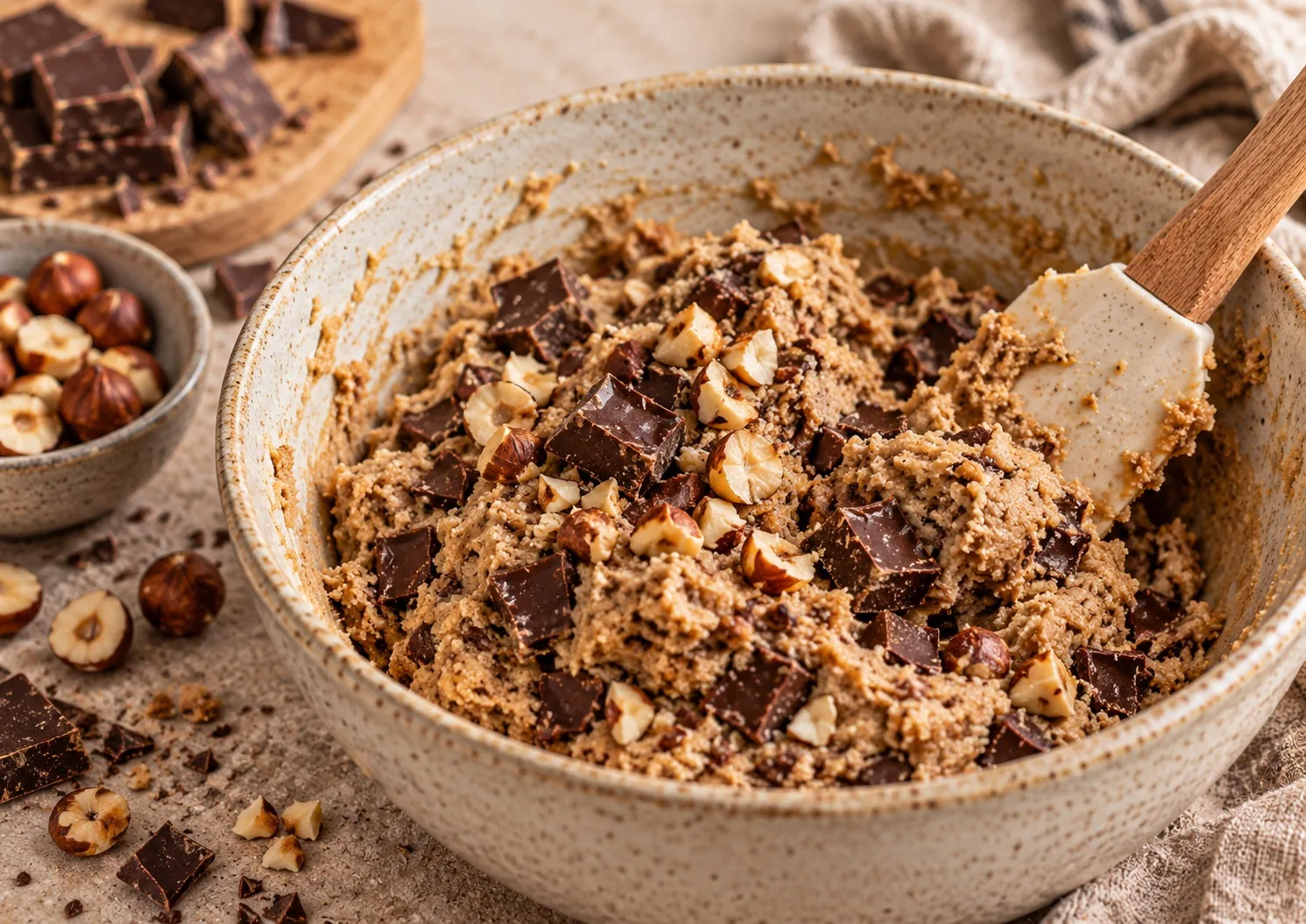 Masa de cookies con chocolate y avellanas antes del reposo