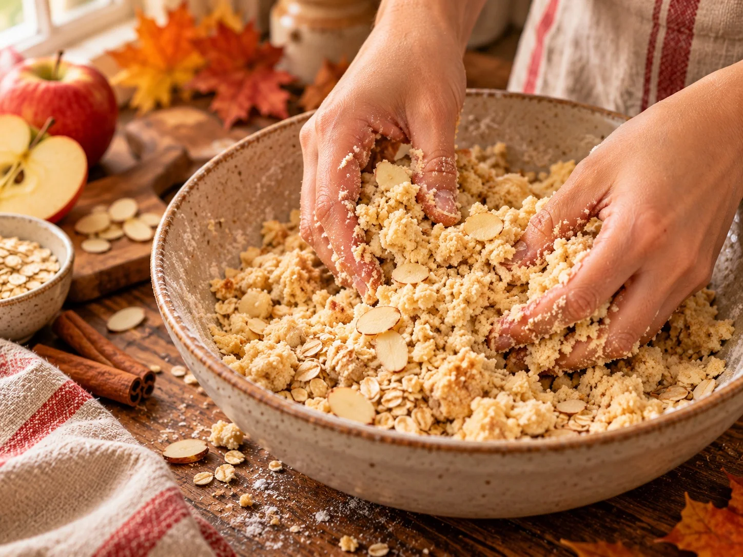 Preparando el crumble de almendra y avena con isomalt a mano